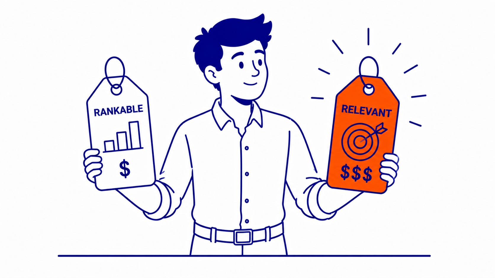 Assess Business Relevance: Not every rankable keyword is worth ranking for. Illustration for how to choose keywords for seo.