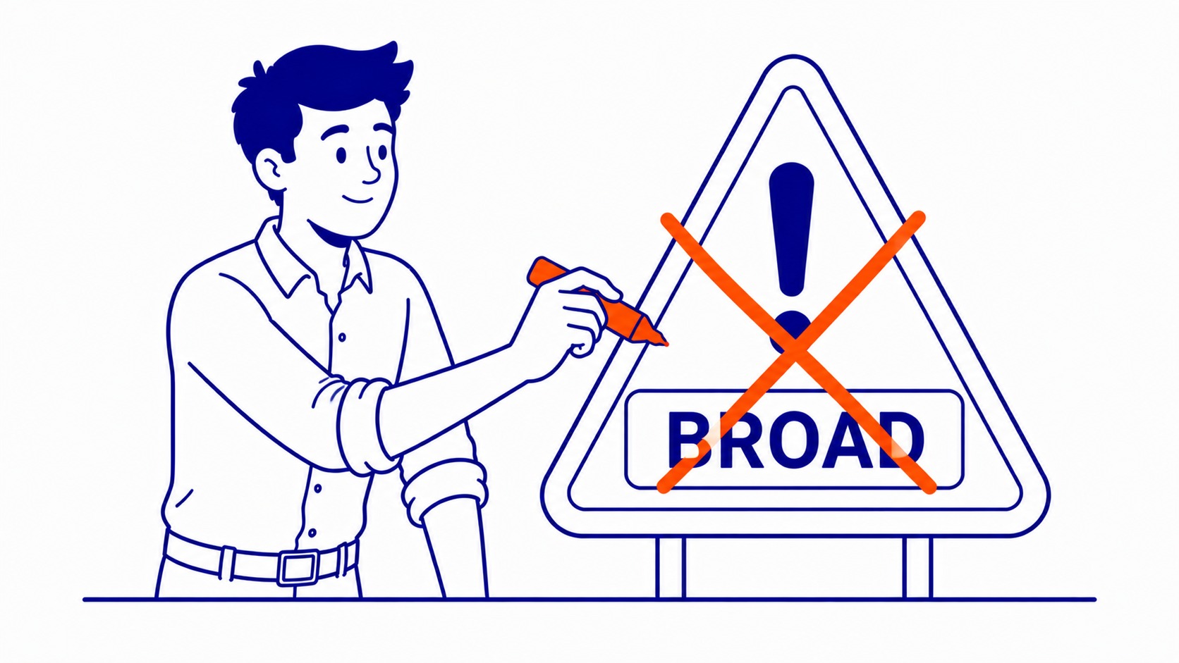Common Google Ads Mistakes: Running broad match keywords without negative keyword lists. Illustration for how to advertise on google ads.