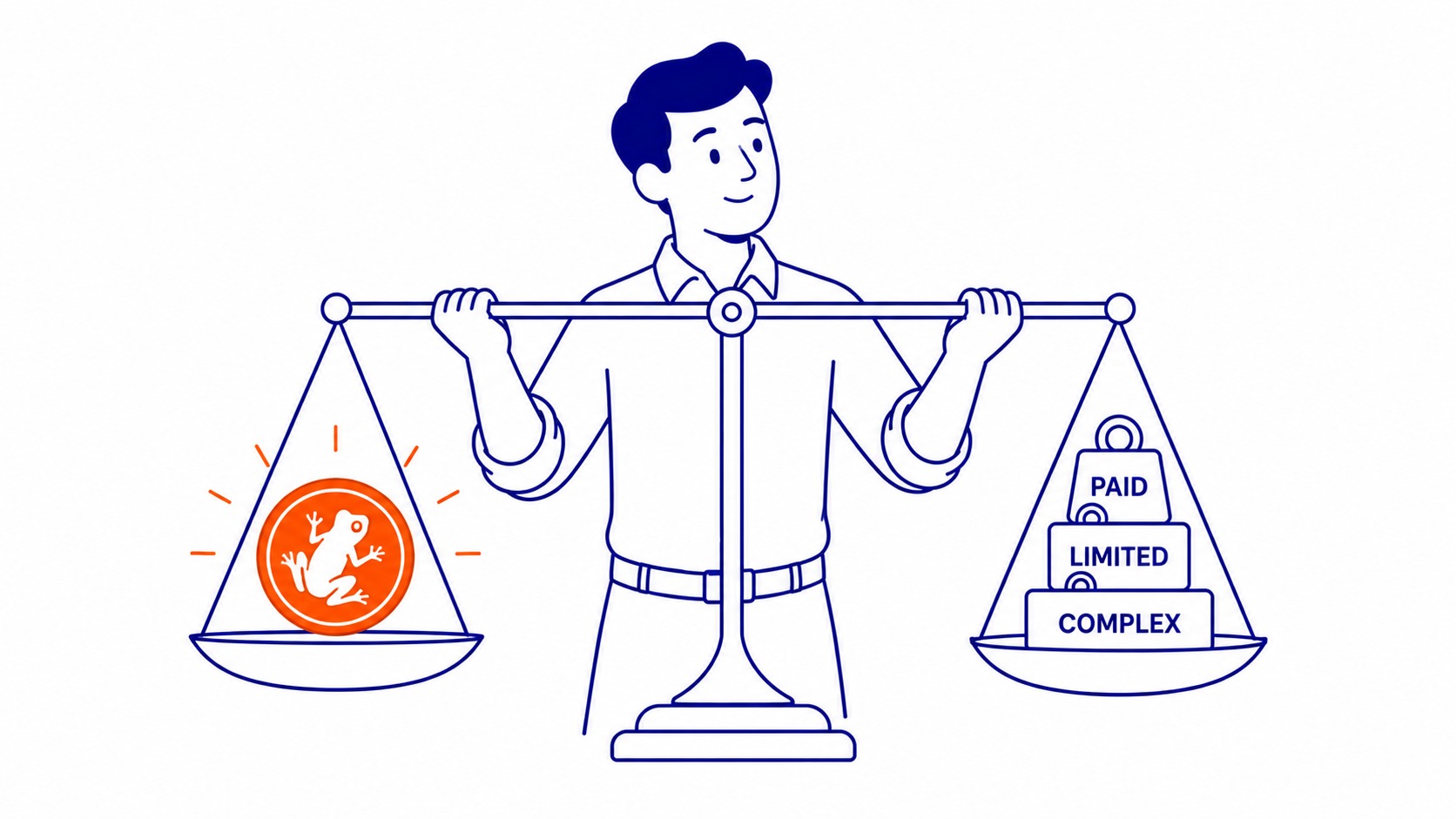 Free SEO checkers vs paid SEO platforms. Comparison of free and paid SEO tools. Illustration for SEO checker guide.
