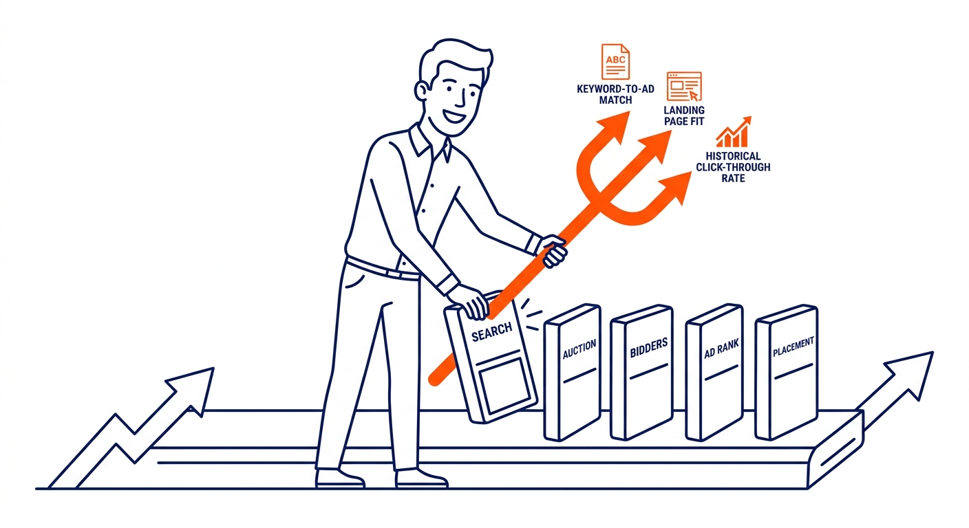 How Google Ads Works — Each search triggers an auction. Illustration for Google Ads management in Calgary.