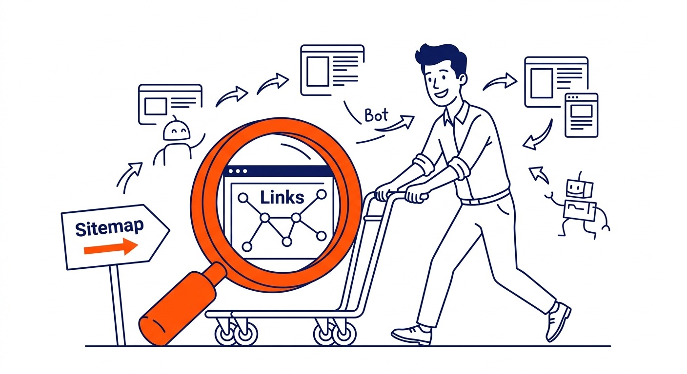 How Search Engines Work — Bots crawl first. Illustration for what is SEO in Calgary.