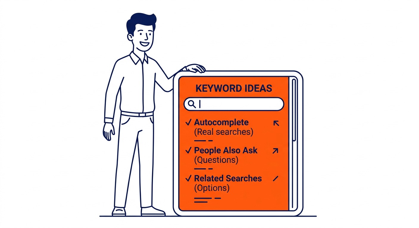 How to Find Keyword Ideas — Google itself surfaces the best free keyword ideas. Illustration for how to choose keywords in Calgary.