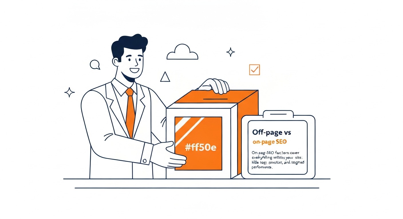 Off-Page vs On-Page SEO: On-page SEO factors cover everything within your site: title tags, heading structure, content, internal linking, and pag. Illustration for what is off-page SEO in Calgary.