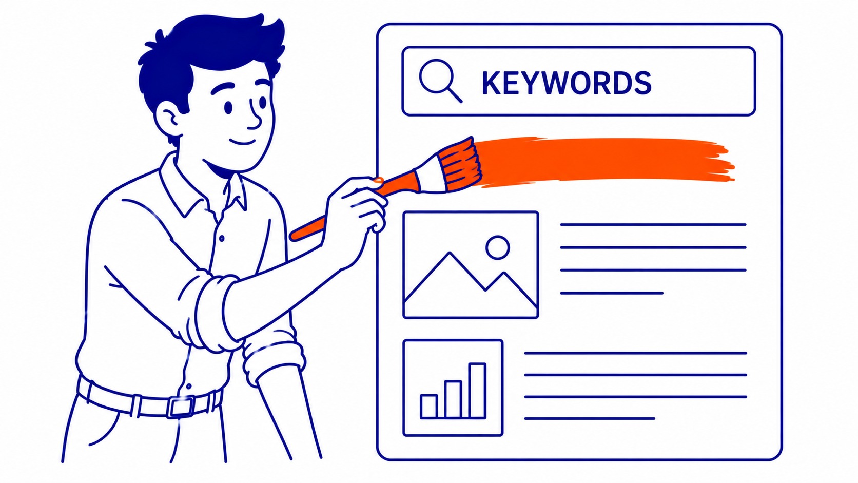 Running Content Marketing and SEO Together: Keyword research runs first. Illustration for how content marketing helps seo.