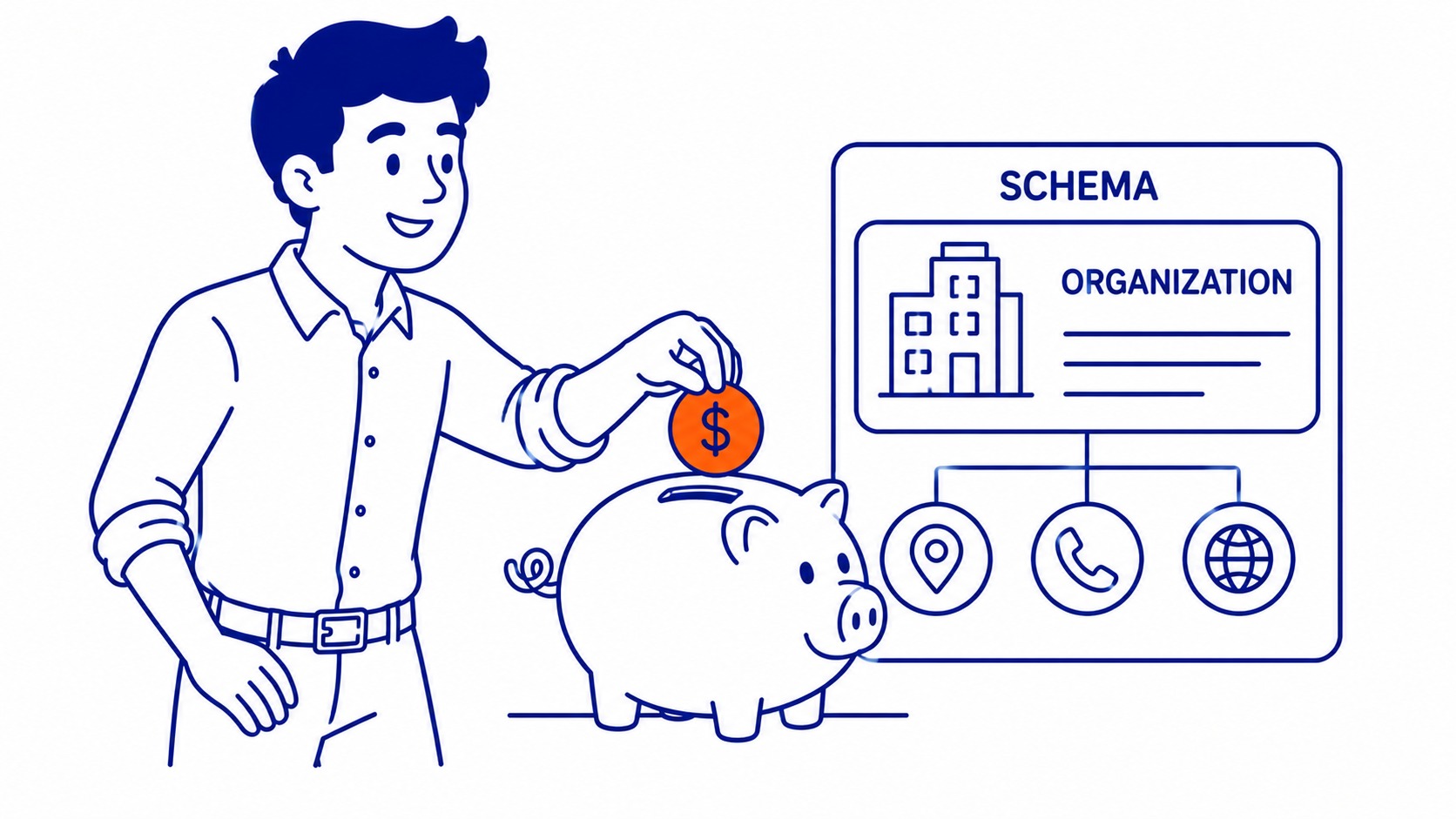 Schema Types Worth Implementing: Organization schema is the highest-leverage type for most businesses. Illustration for what is schema seo.