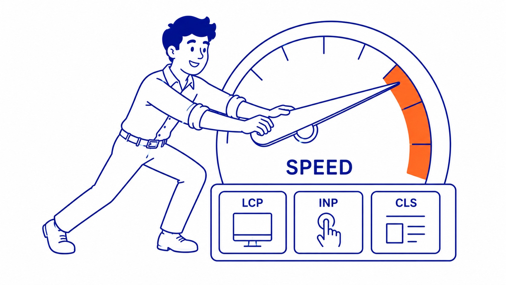 Site Speed and Core Web Vitals: Slow sites lose rankings. Illustration for what is technical seo.