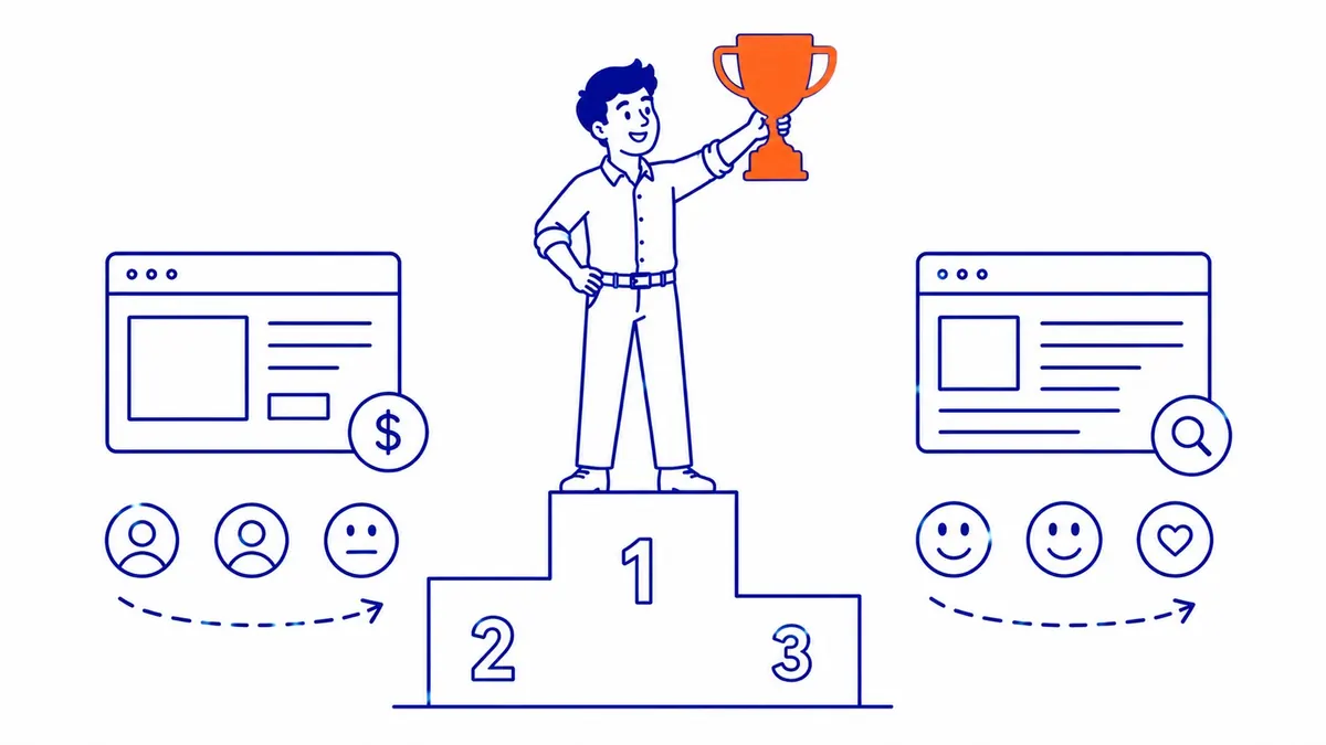 The Trust Signal Good Rankings Send: Search users behave differently toward organic results than paid results. Illustration for why seo is important.