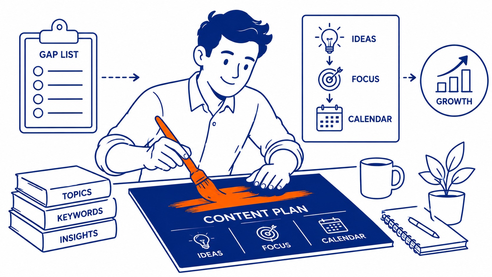 Turning Gaps Into a Content Plan: A gap list is raw material, not a plan. Illustration for what is keyword gap.