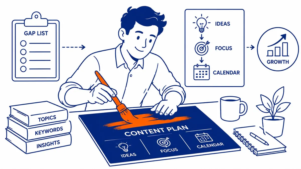 Turning Gaps Into a Content Plan: A gap list is raw material, not a plan. Illustration for what is keyword gap.