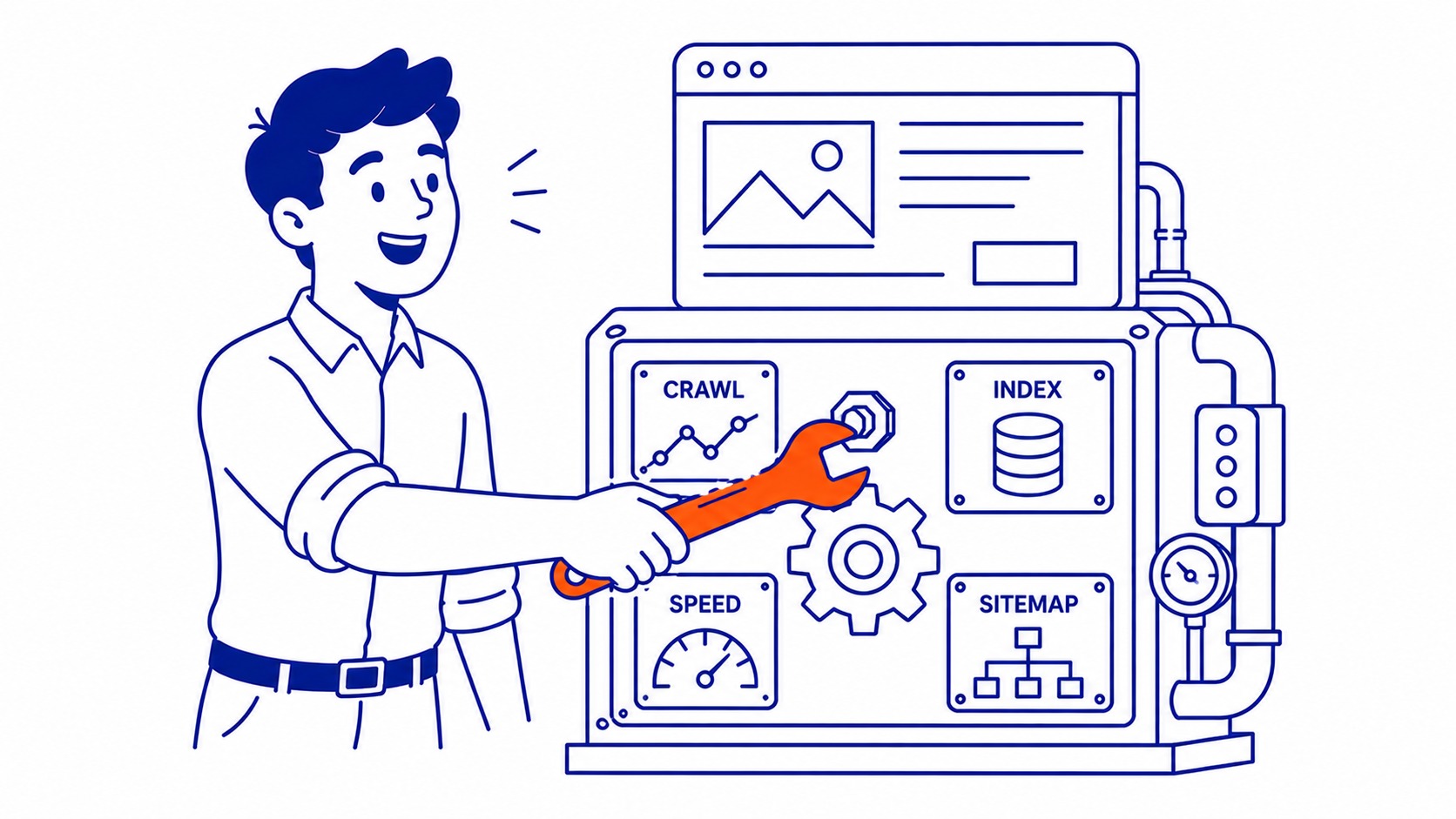 Using AI for Technical SEO: Technical work is where AI quietly shines, and it gets the least attention. Illustration for how to use ai for seo.