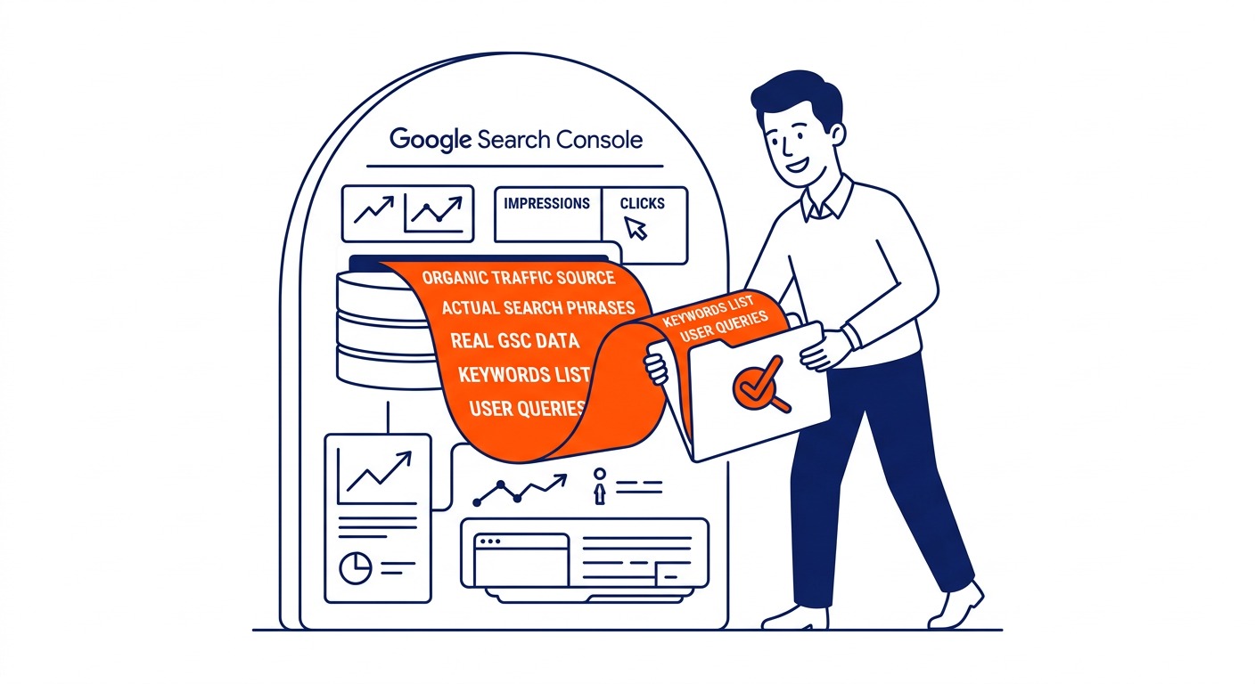 Using Google Search Console to Check Your Keywords: Search Console shows the keywords your website actually ranks for. Illustration for how to search Google keywords in Calgary.