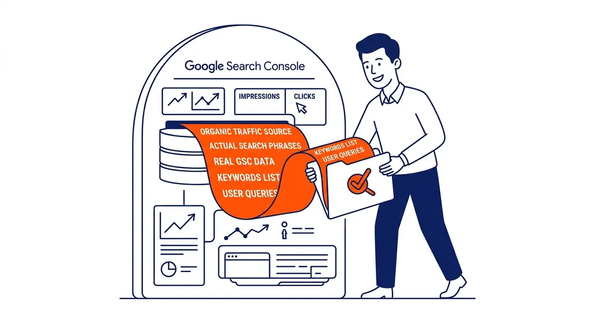 Using Google Search Console to Check Your Keywords: Search Console shows the keywords your website actually ranks for. Illustration for how to search Google keywords in Calgary.