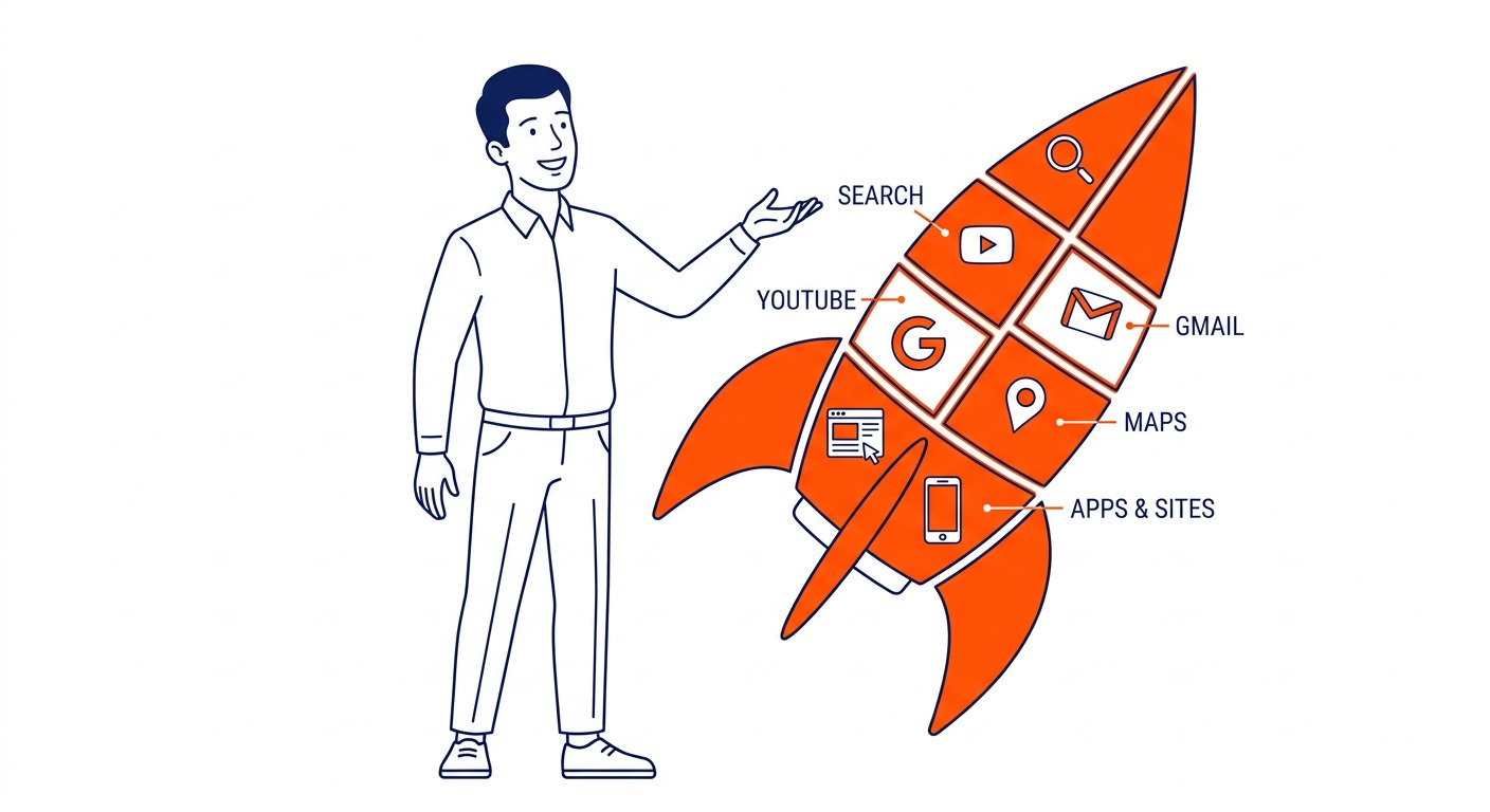 What Are Google Ads — Search is just one piece. Illustration for Google Ads management in Calgary.