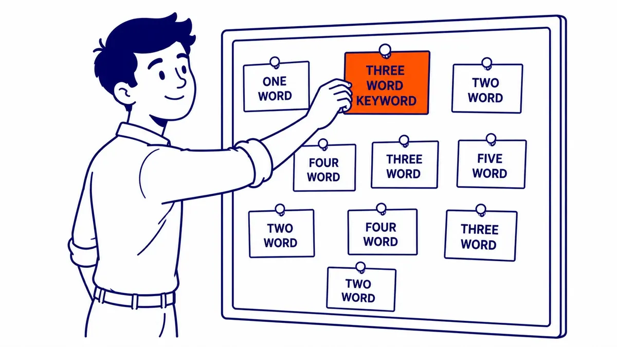 What Are Long Tail Keywords: Three or more words. Illustration for how to find long tail keywords.