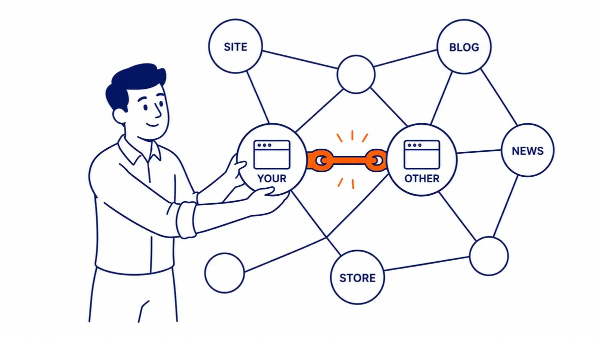 What Counts as an External Link: any link whose destination sits on a different domain than the page it lives on. Illustration for external links SEO in Calgary.