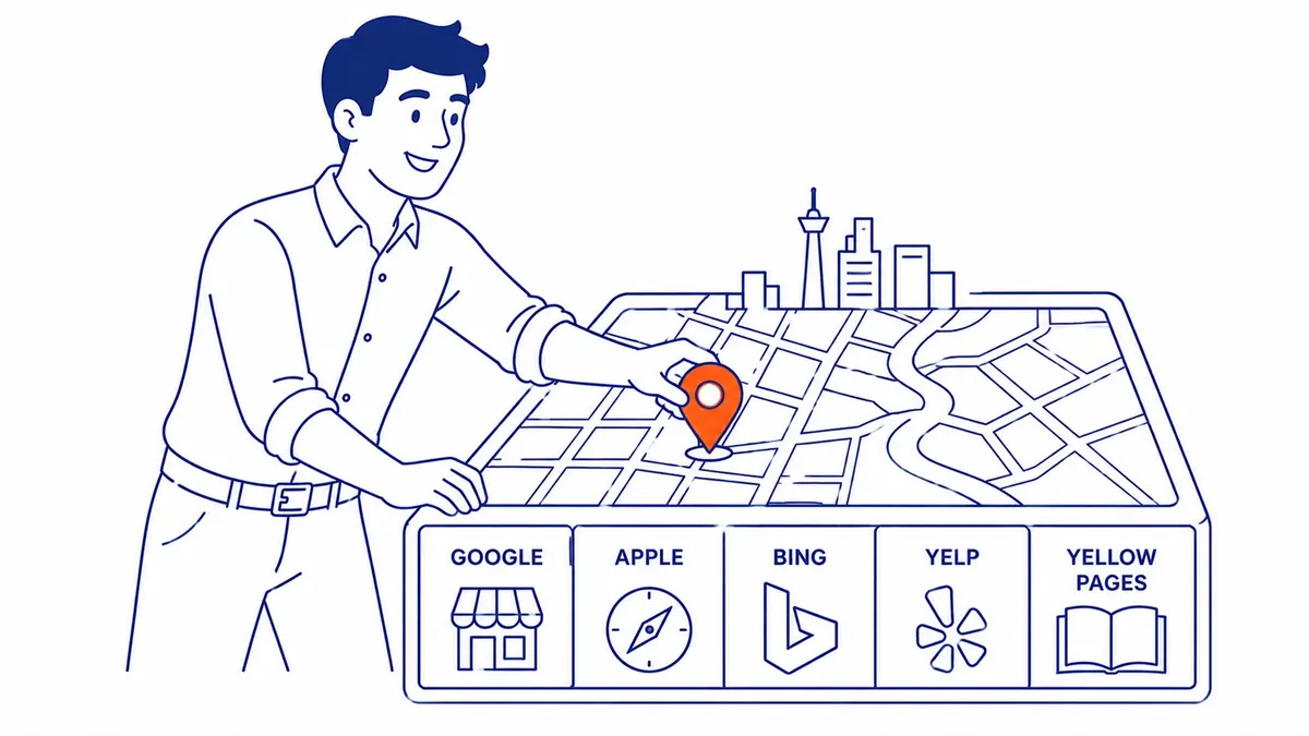 Where to Build Citations: Tier-one sources first: Google Business Profile, Apple Maps, Bing Places, Yelp, and Yellow Pages. Illustration for what are citations in seo.