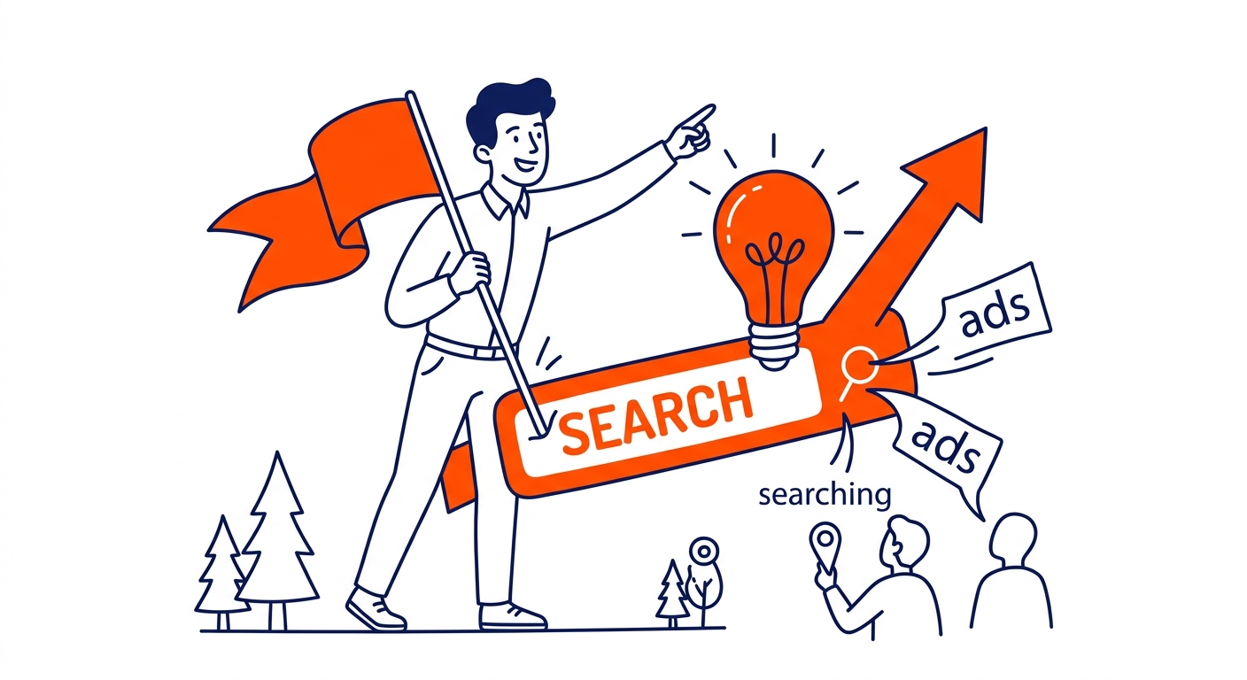 Why Businesses Use Paid Search — Timing, above all, is the main reason. Illustration for Google Ads management in Calgary.