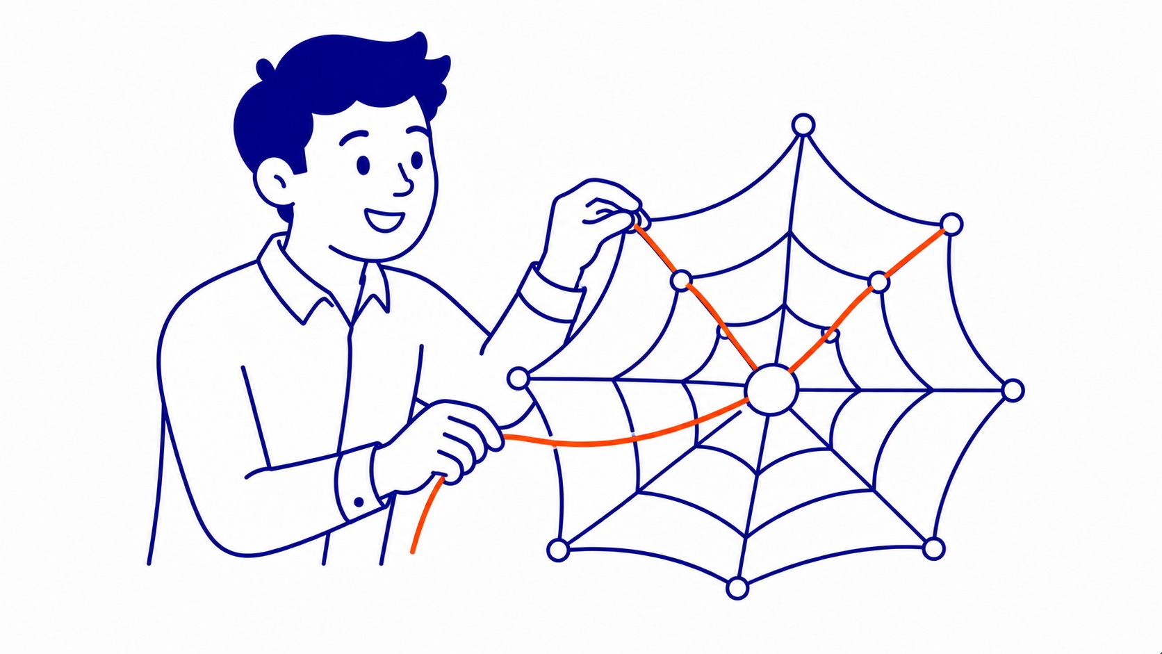 Fishing lines in water with one catching a prized fish — quality over quantity metaphor for link building strategy