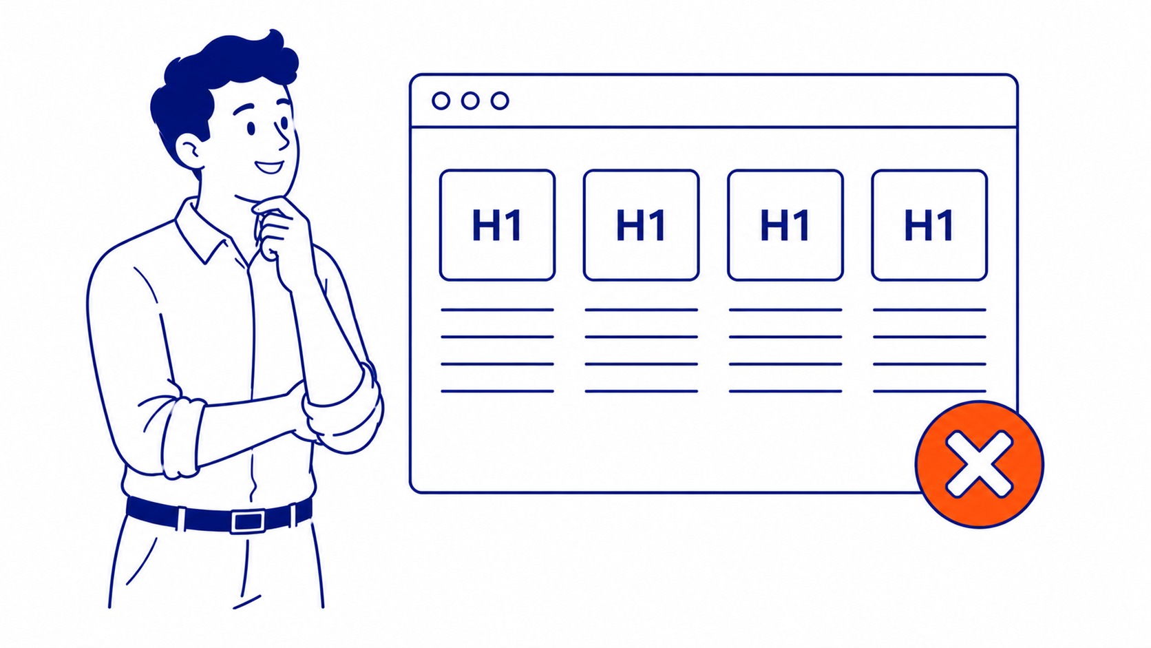 Diagram showing proper H1 heading hierarchy vs multiple H1 tags spread across a page