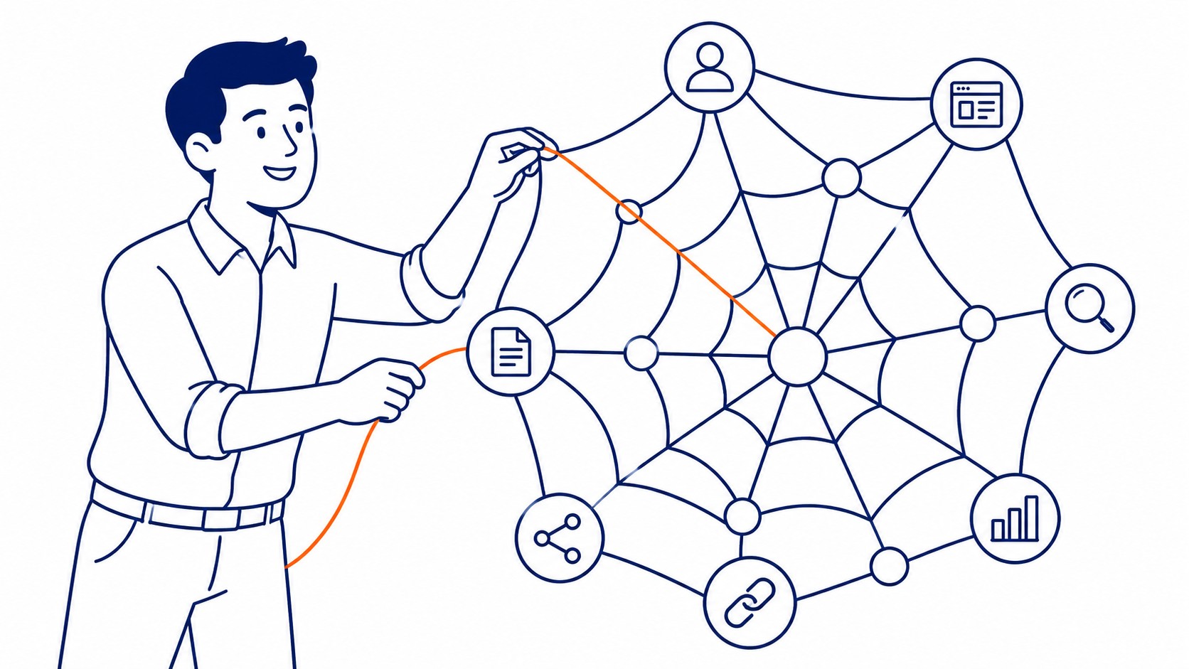 Diagram showing backlinks as editorial votes between websites, connecting authority sources to target pages
