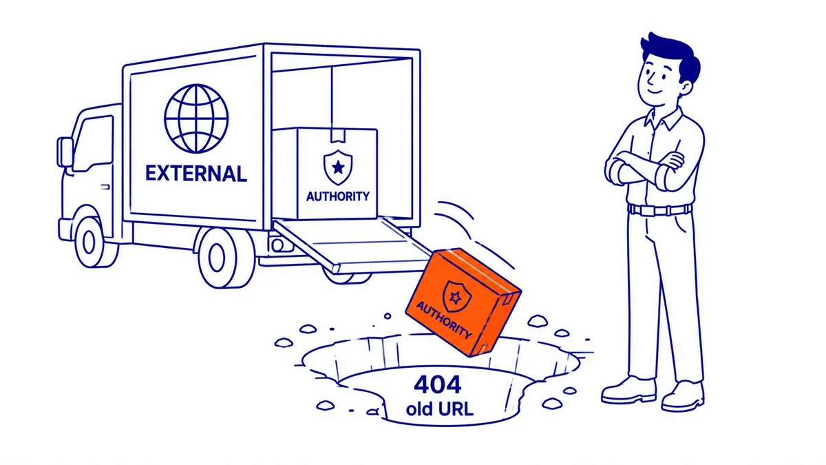 Broken backlink pointing to a deleted page on a website losing link authority