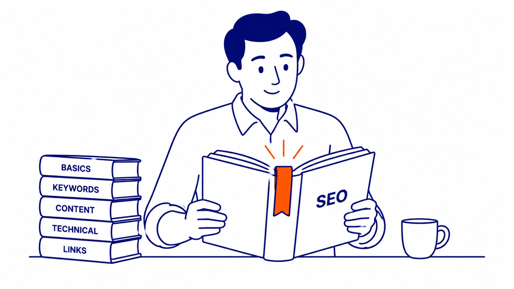 How to learn SEO. Self-study path for learning search engine optimization. Illustration for SEO learning fundamentals.