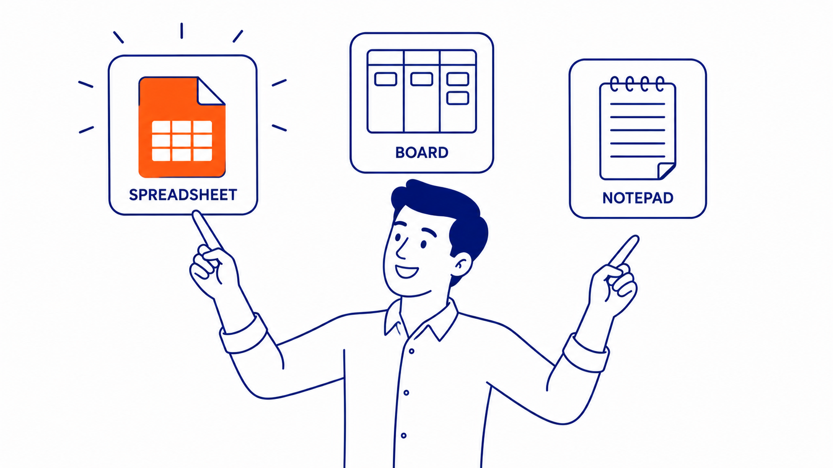Tools teams use to build a content calendar, including Google Sheets, Trello, and Notion. Illustration for how companies build a post calendar for SEO.