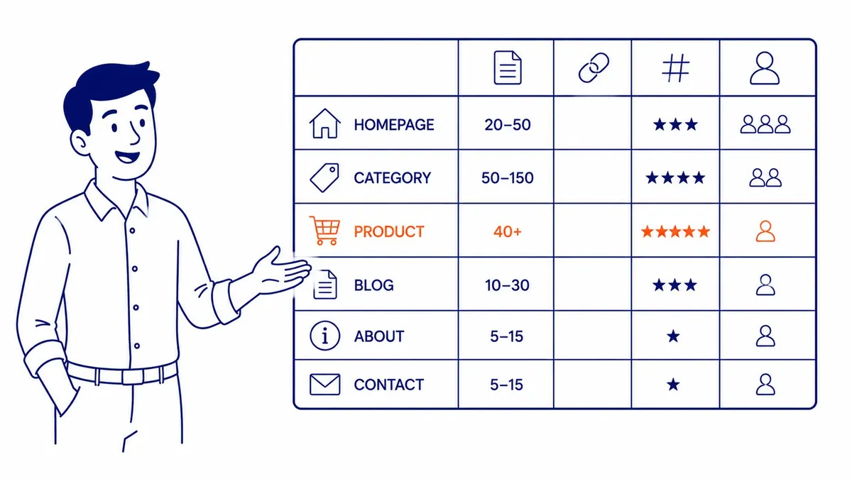 Internal linking patterns for blog posts, product pages, and category pages