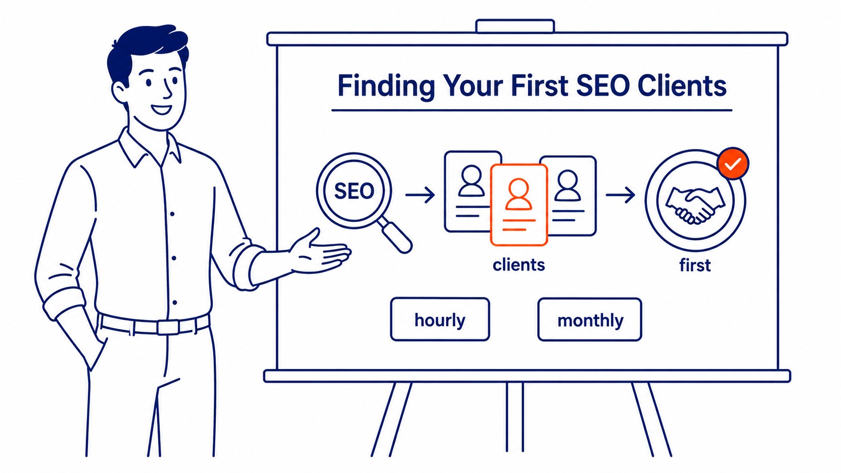SEO freelancer client acquisition showing warm outreach, LinkedIn strategy, freelance platforms, and referral system for growing a practice