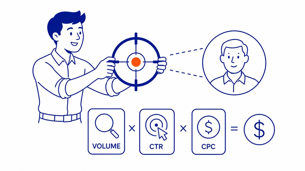 ROAS-based PPC budgeting example: revenue target divided by return on ad spend