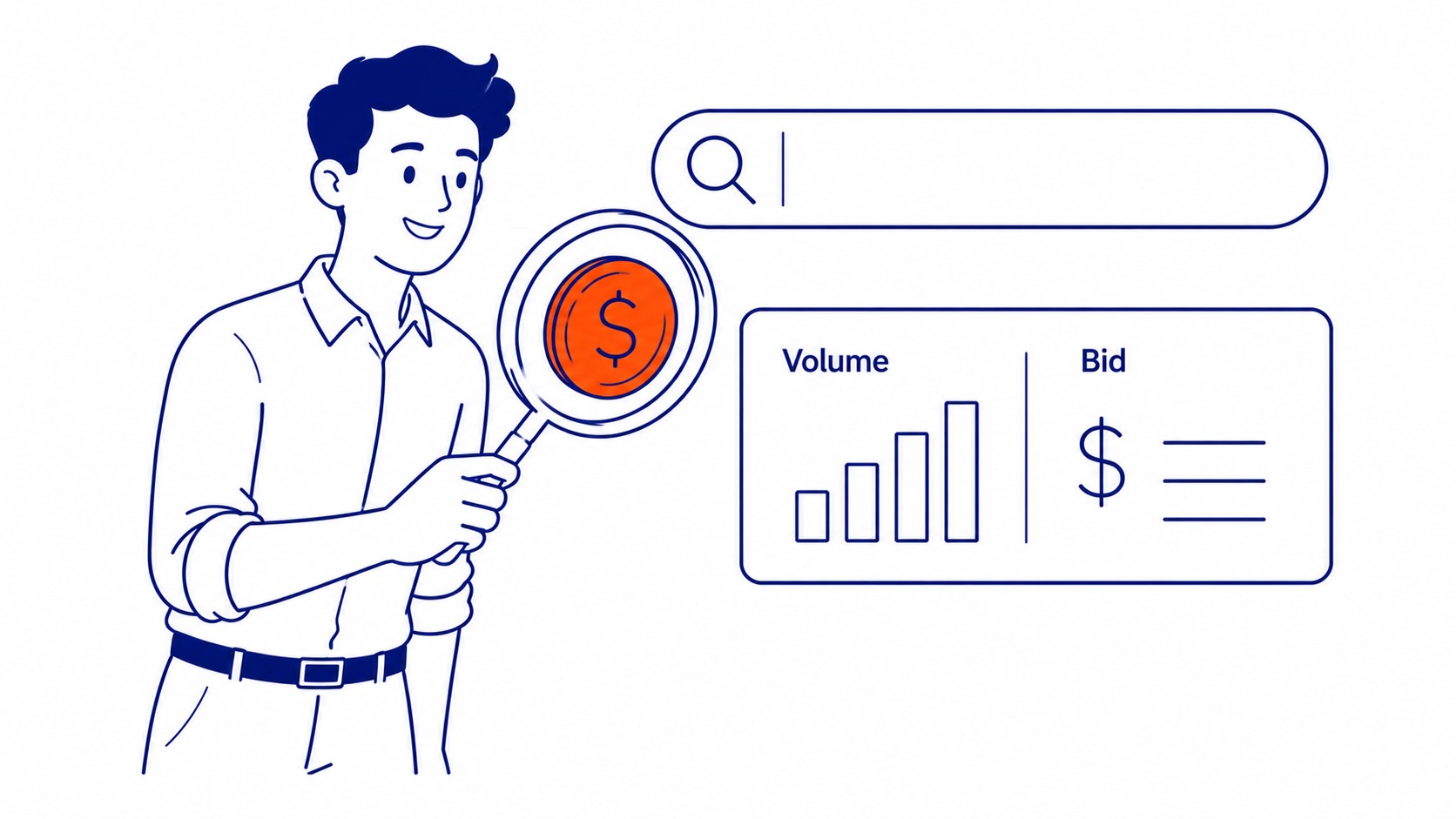 Google Keyword Planner showing search volume, competition, and bid ranges for campaign planning