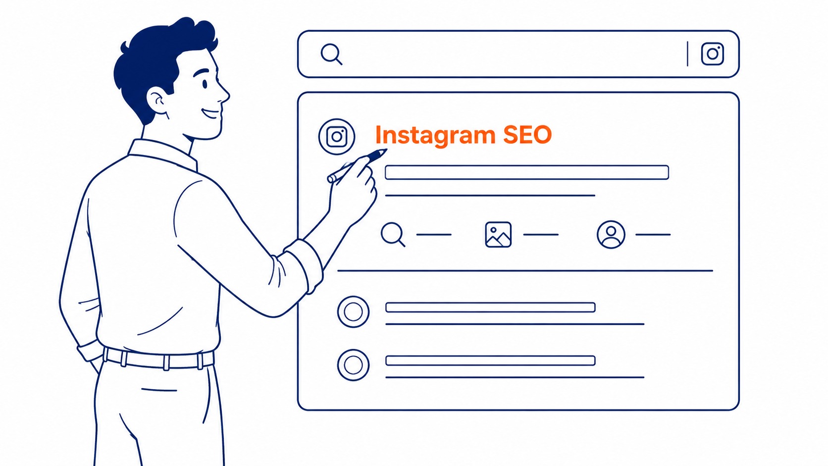 Instagram profile page showing optimized name field, bio with keywords, and business category for SEO