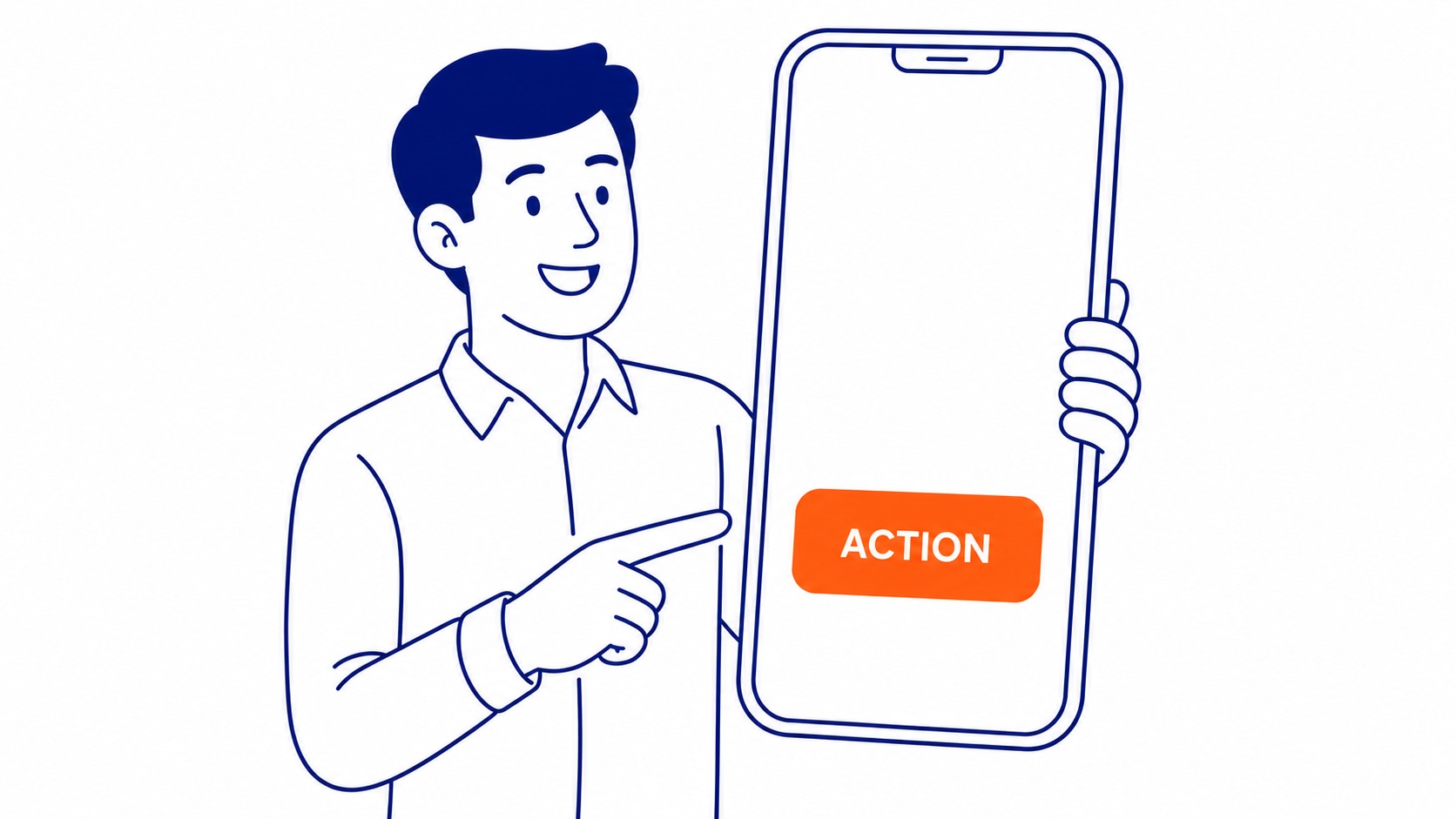 Clean mobile landing page mockup with a single call-to-action button, showing minimal navigation for a Google Ads campaign destination
