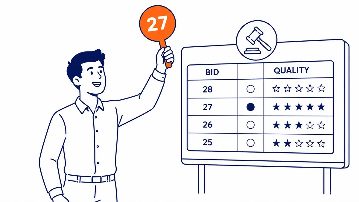 How the Google Shopping auction works: feed quality competes alongside bid, not just ad spend. Illustration for what are google shopping ads.
