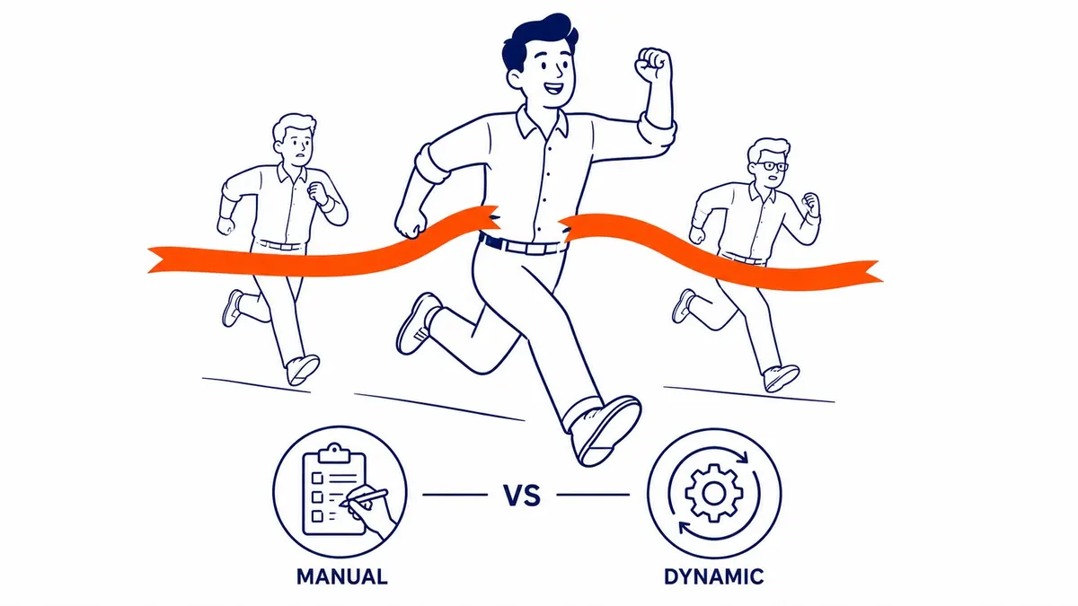 Comparison diagram showing manual sitelinks set by the advertiser versus dynamic sitelinks generated by Google automatically