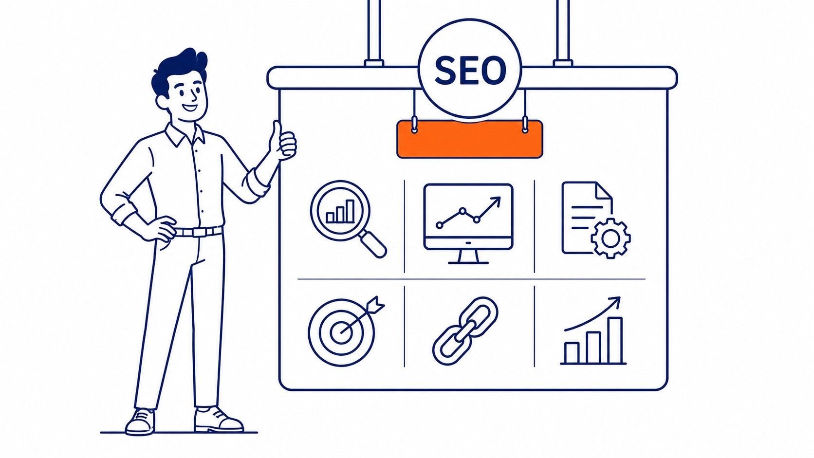 Overview of SEO services including keyword research, on-page SEO, technical SEO, and link building