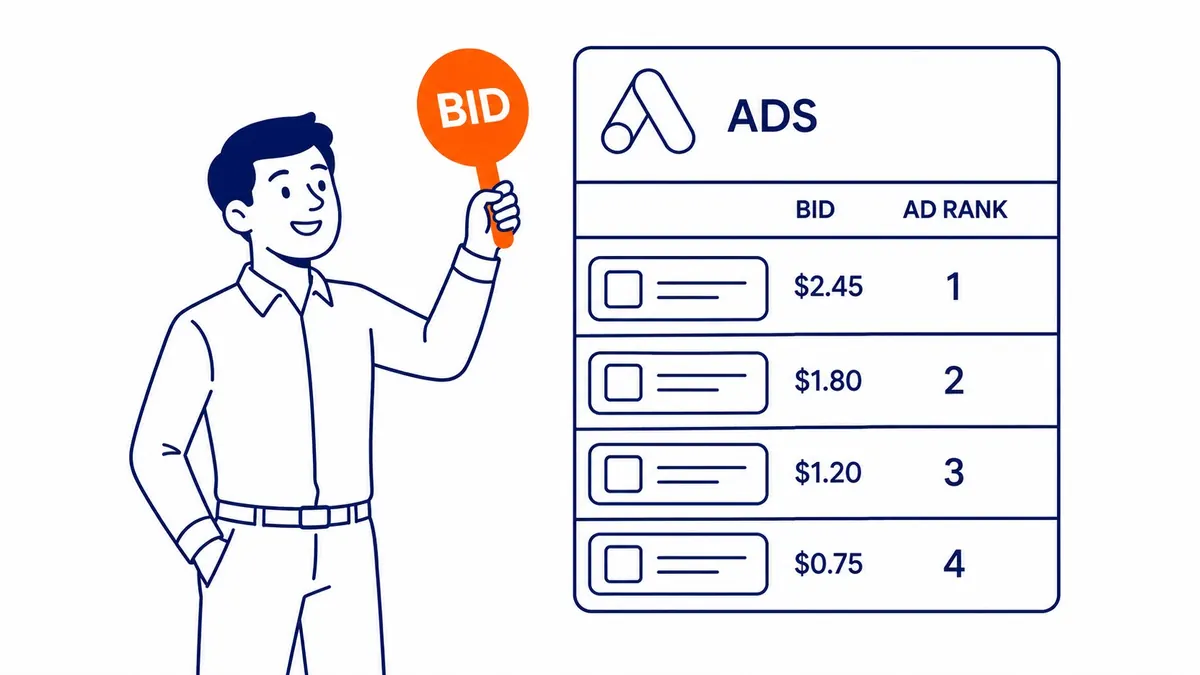 Google search results page with paid ads appearing at the top before organic listings
