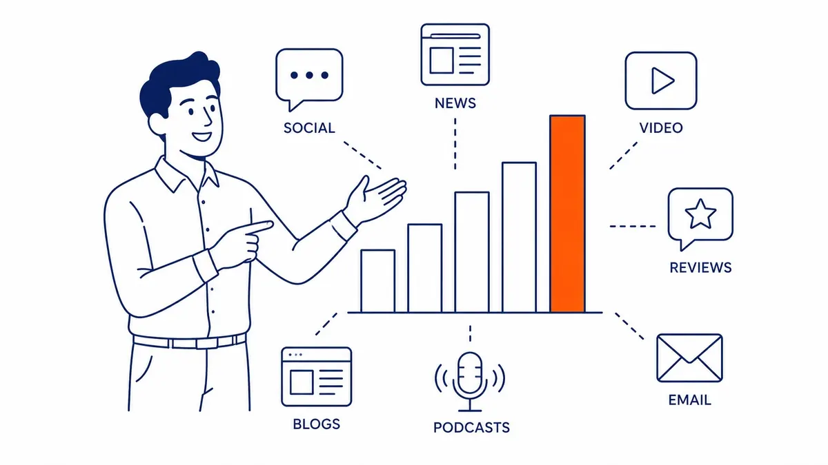 Online platforms where brand mentions appear including social media, review sites, forums and news articles