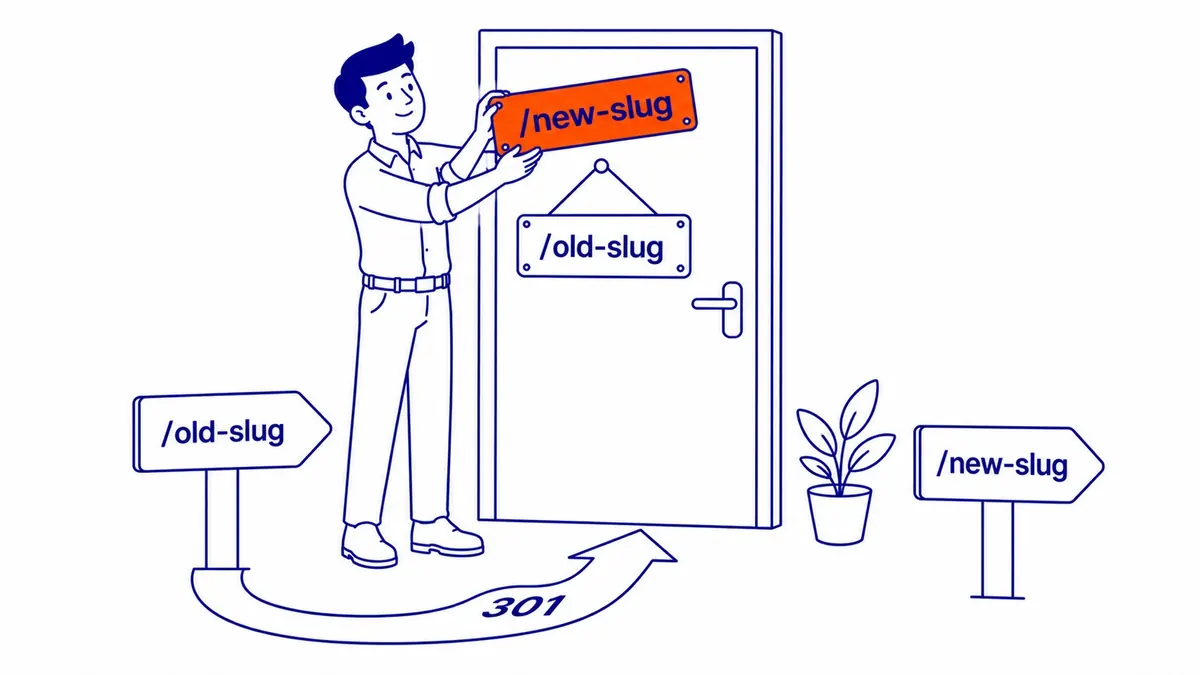 Flowchart showing the correct process for changing a URL slug including setting up 301 redirects