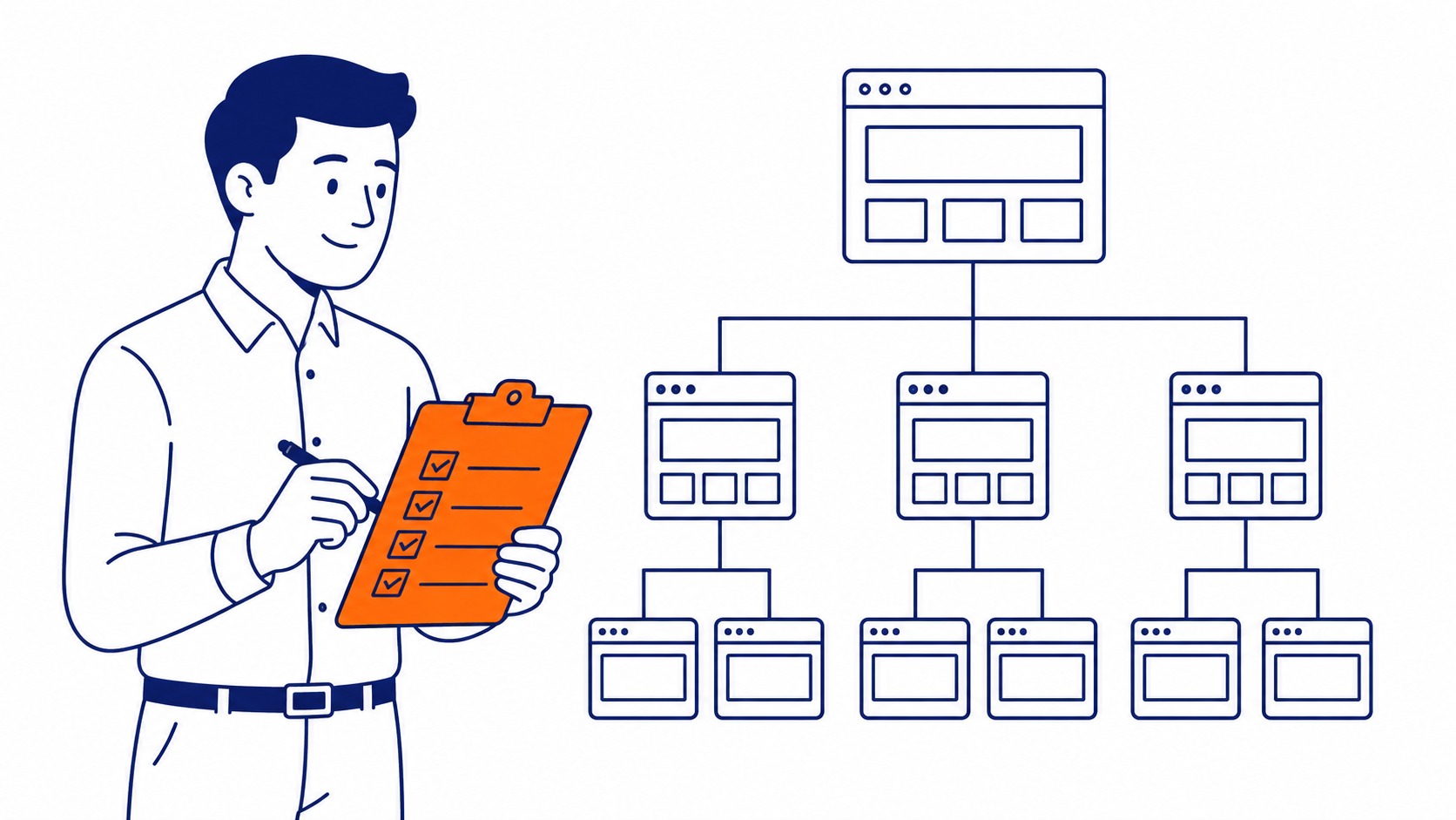 SEO strategy diagram showing metadata as a foundational layer alongside content, links, and technical performance