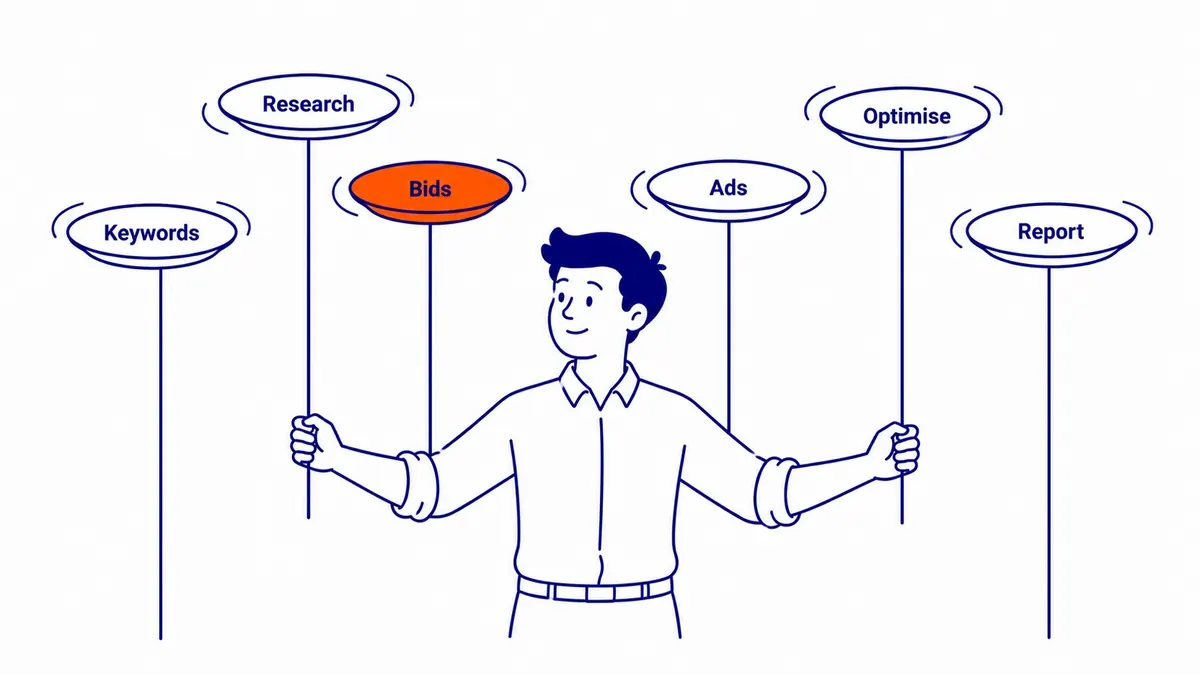 Quality Score diagram showing keyword-to-ad relevance, landing page fit and click-through rate factors