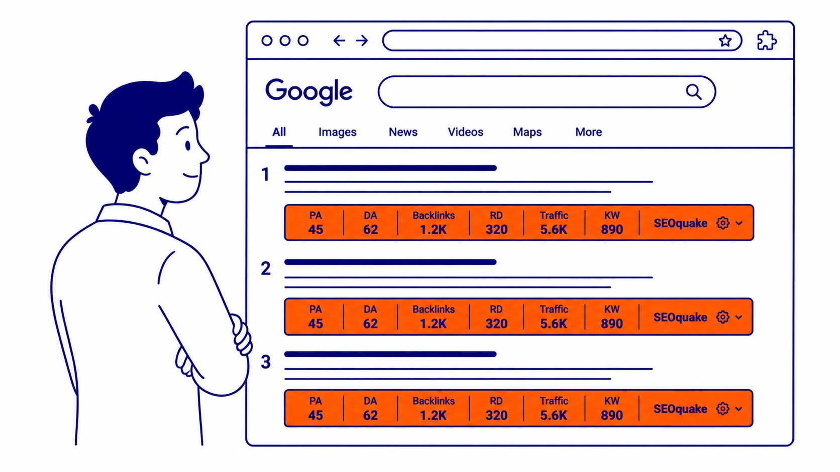 SEOquake On-Page Audit Panel: Shows title tags, headings, keyword density, and link counts. Illustration for SEO analysis.