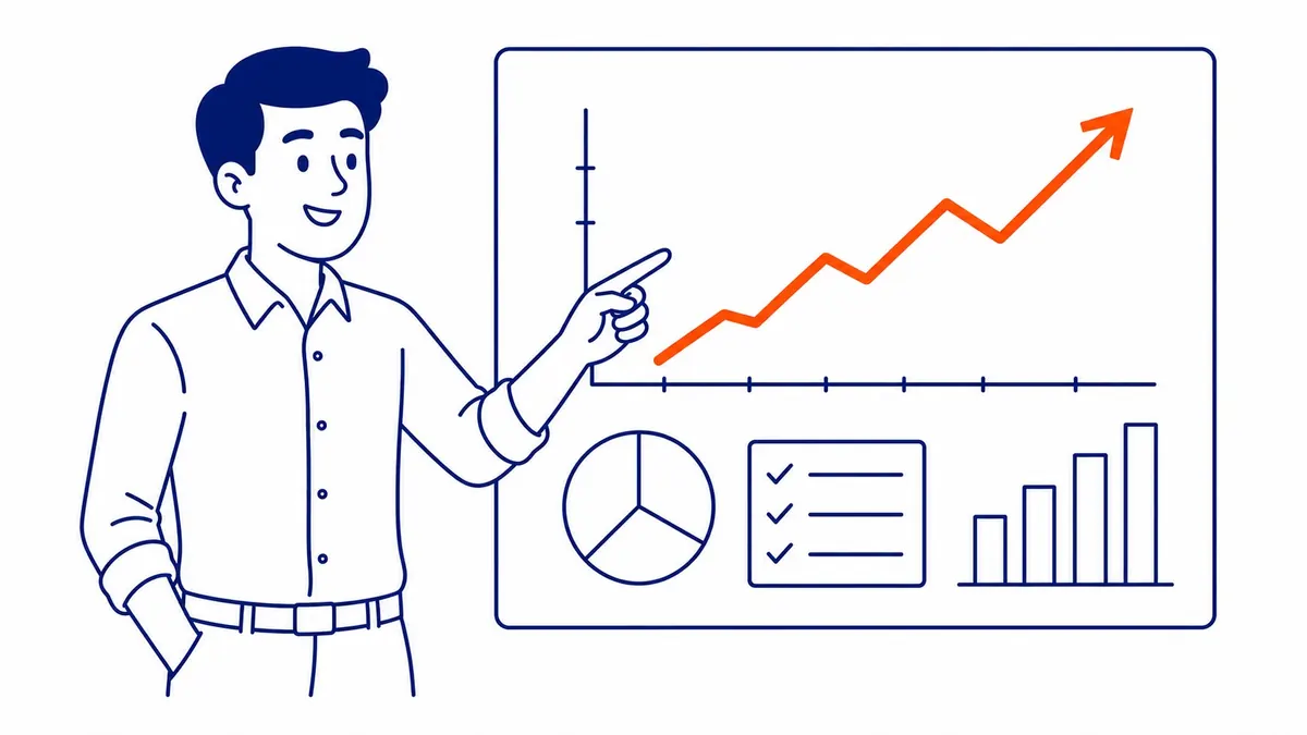 Marketing manager reviewing an SEO performance report showing ranking shifts and organic traffic changes over time