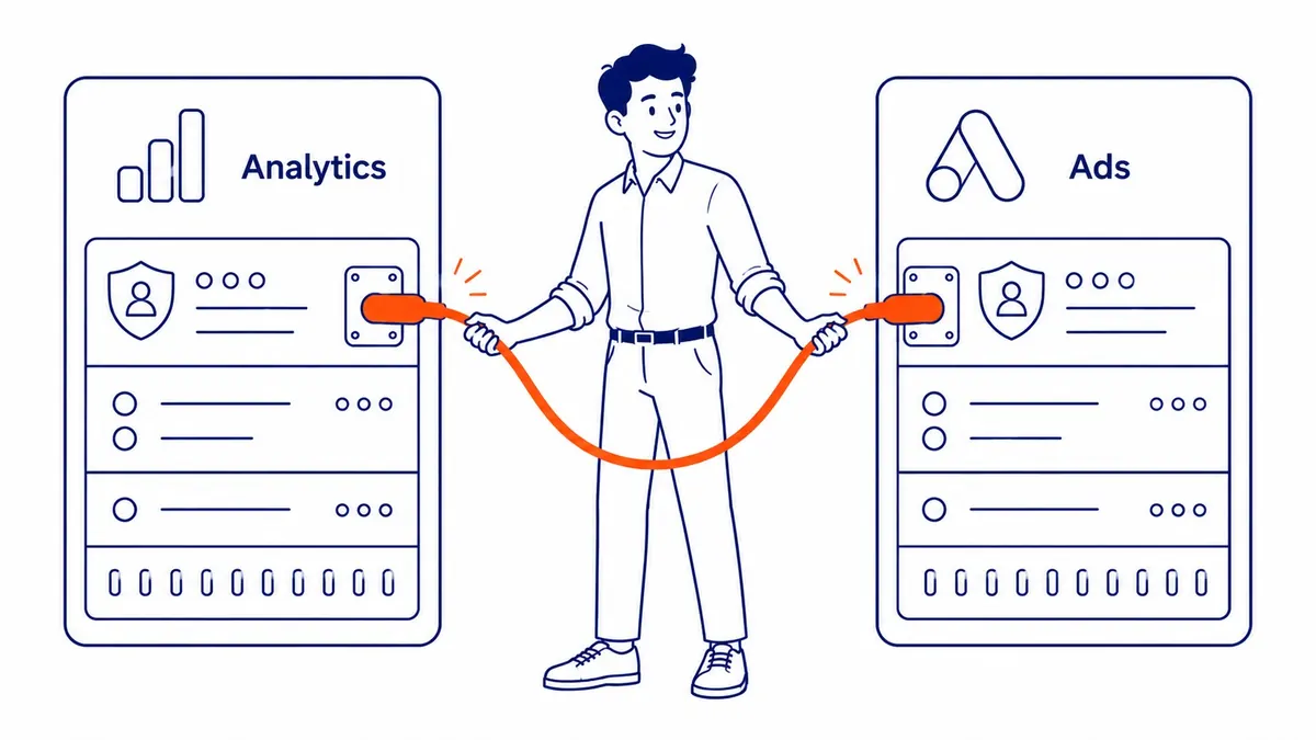 Google Ads linked accounts management screen showing Analytics connected