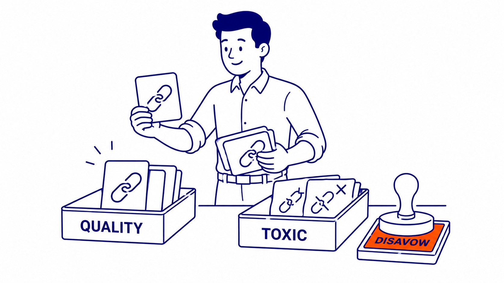 Backlink Profile Quality Over Quantity: Link farms and toxic backlinks hold your website back. Illustration for why seo audit is important.