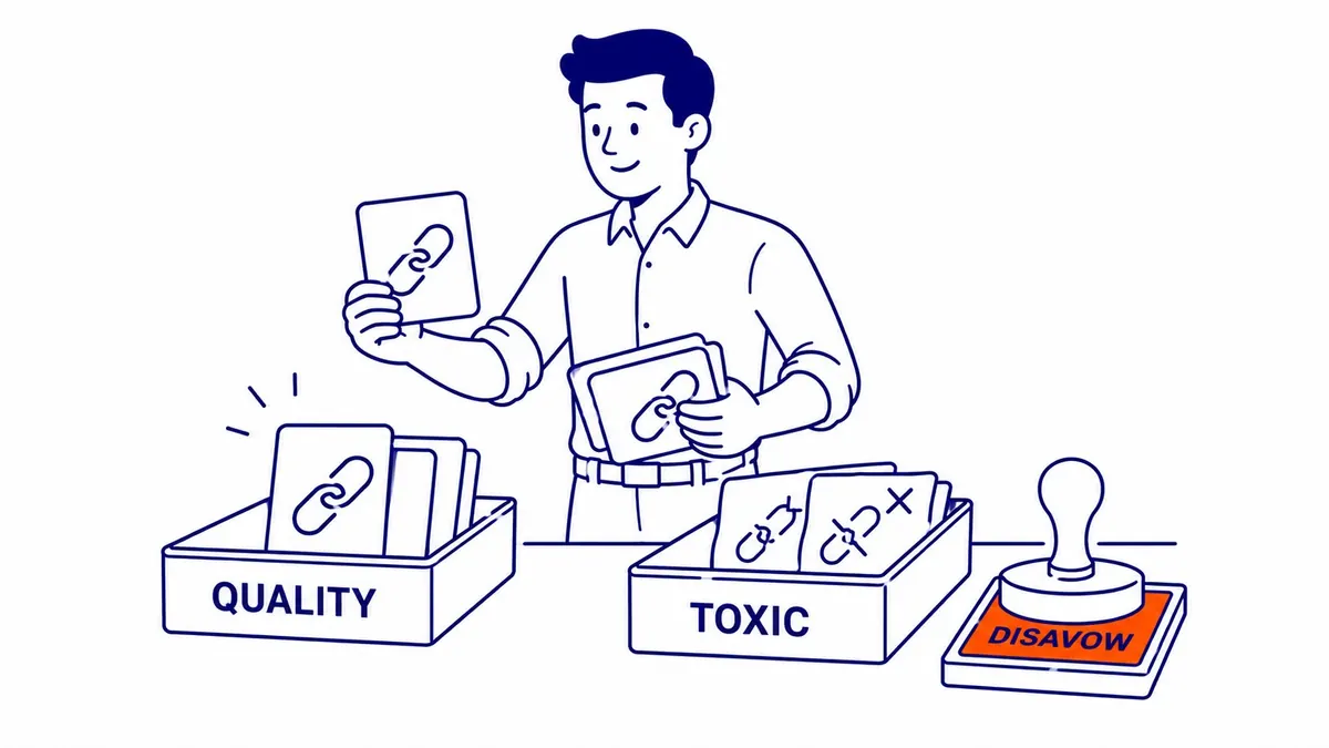 Backlink Profile Quality Over Quantity: Link farms and toxic backlinks hold your website back. Illustration for why seo audit is important.
