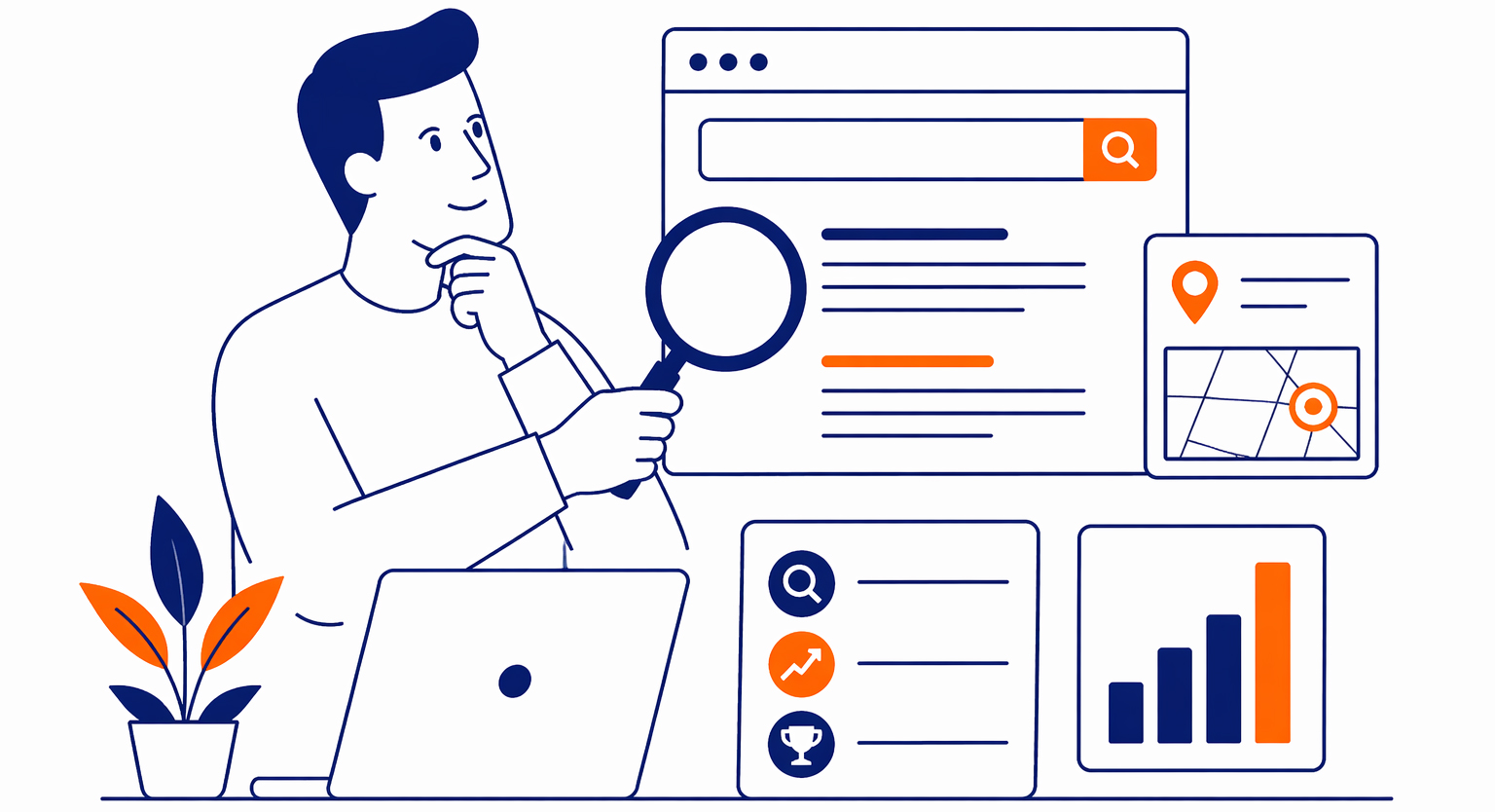 A visual overview of how search engines connect users to relevant content and how consistent SEO drives long-term traffic growth.